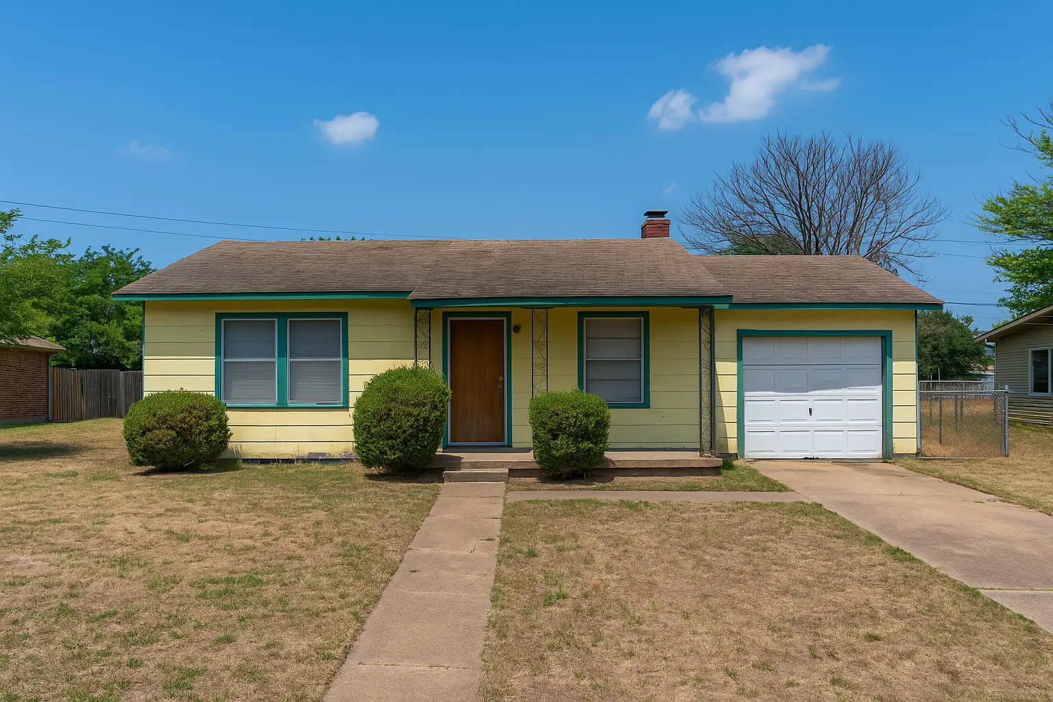 Distressed beige single-family home in Grand Prairie, Texas